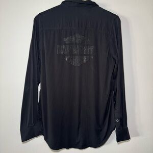 Womens Harley Davidson Black‎ Long Sleeve Button Down Rhinestones  Shirt Size S